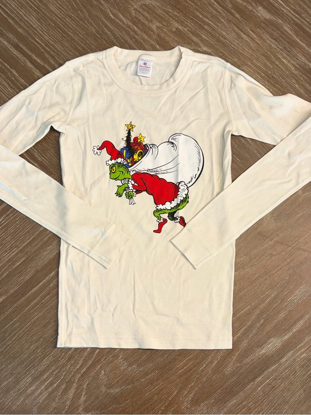 Hannah Anderson Kids Cream Christmas Grinch Pajama Set - Long Sleeve Top & Pants